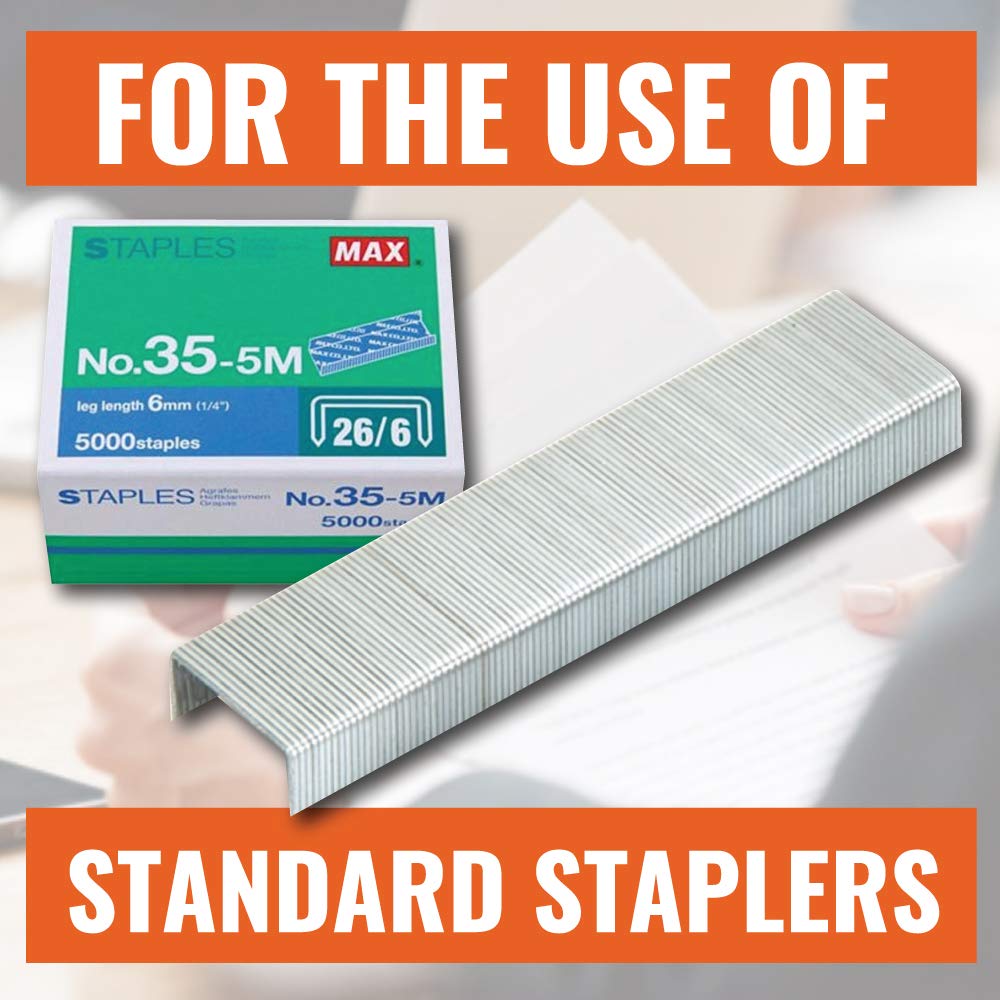 Max 35-5M Standard Staples for USA; Leg Length 6mm (1/4"); 100 Staples per Stick, for Use with Max HD-50, HD-50R, HD-50F and other Standard Staplers, 0.25" Leg Length, 0.5" Crown Width, 5000 Count