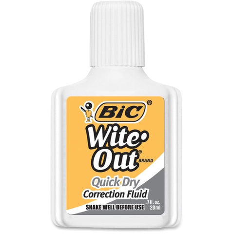 BIC® Wite-Out® Quick Dry Correction Fluid with Foam Applicator, White, Pack of 3