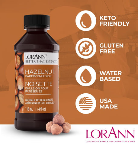 LorAnn Oils Hazelnut Bakery Emulsion: True Essence, Ideal for Boosting Fruit Tones in Cakes, Cookies & Desserts, Gluten-Free, Keto-Friendly, Extract Substitute Essential for Your Kitchen, 16 Oz