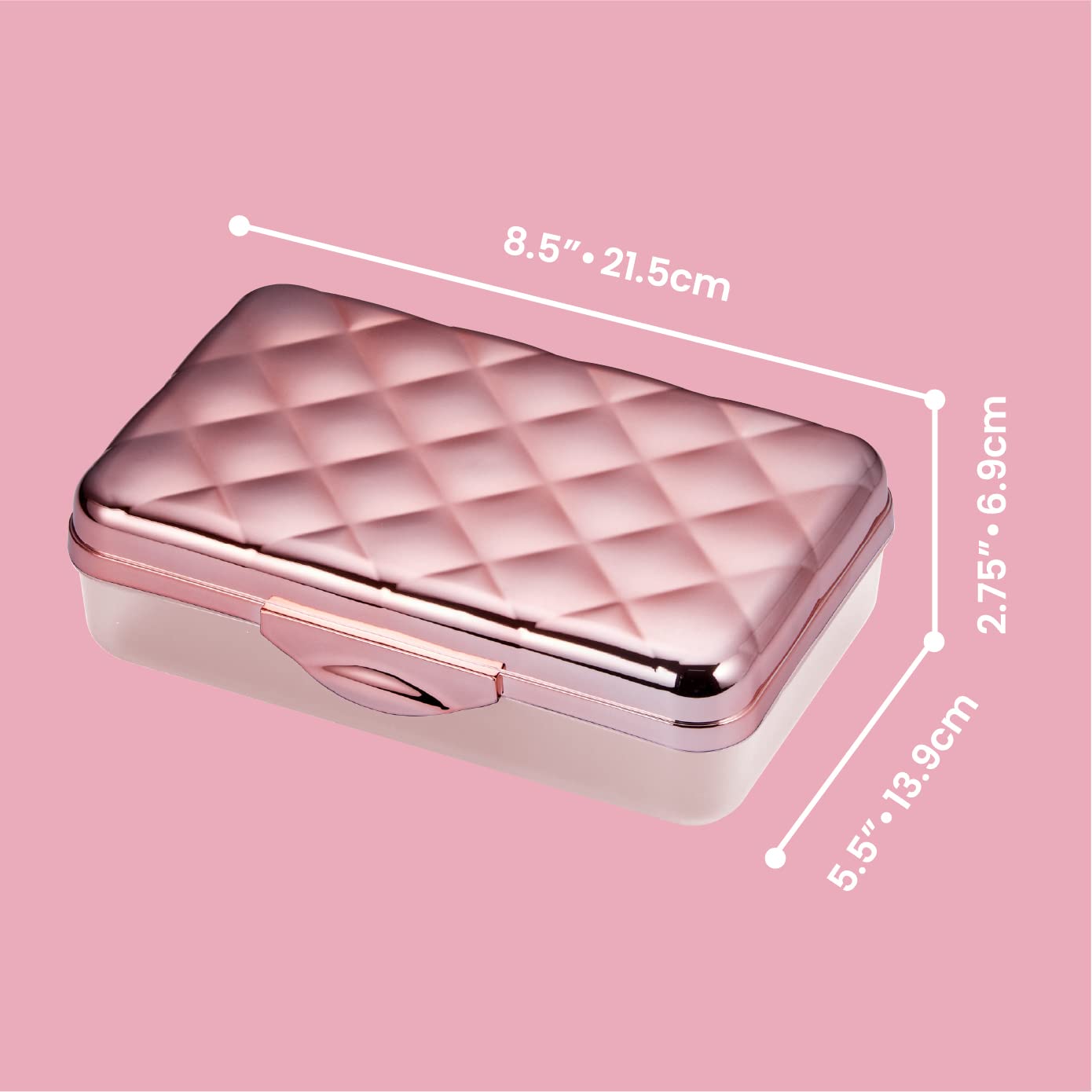 It's Academic Metallic Pencil Case Box, Hard Plastic, Stylish Quilted-Pattern Lid, Rose Gold