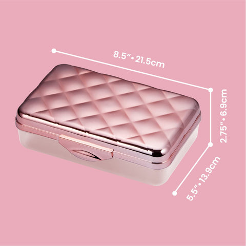 It's Academic Metallic Pencil Case Box, Hard Plastic, Stylish Quilted-Pattern Lid, Rose Gold