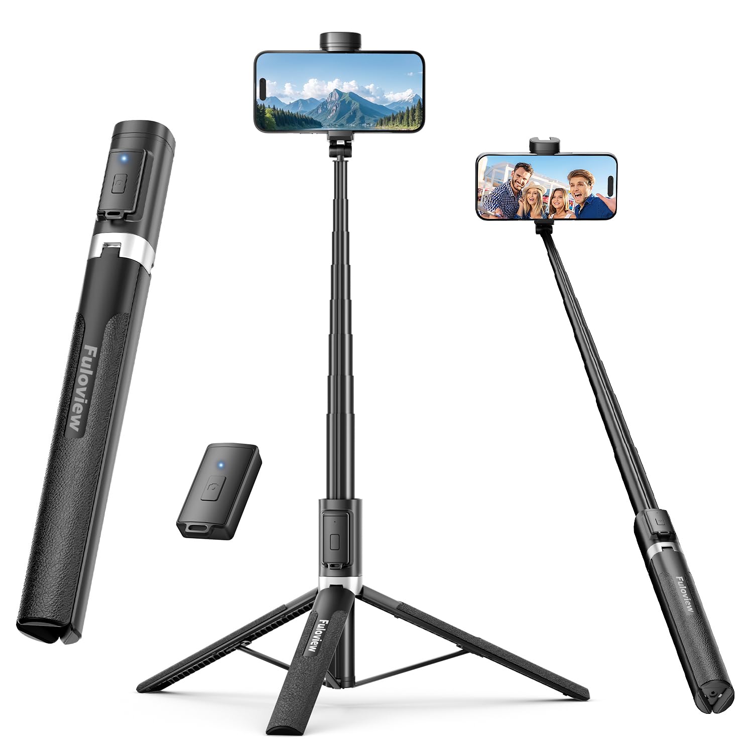 Selfie Stick Travel Tripod for iPhone Wireless Remote for Selfies, Extendable Selfie Stick for iPhone, iPhoneTripod for Video Recording, 60 inch, Black