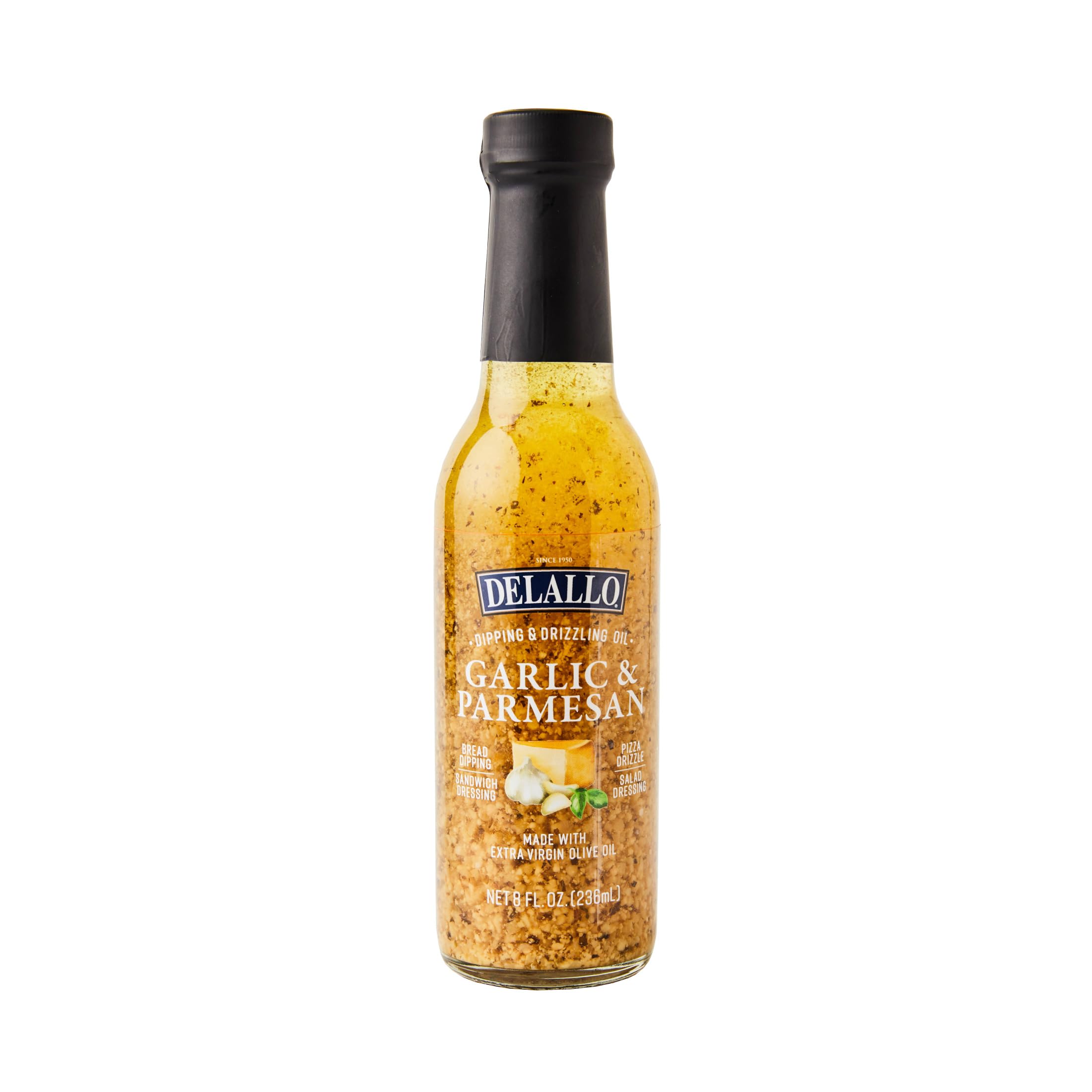 DeLallo Garlic Parmesan Dipping Oil, Extra Virgin Olive Oil Infused, Ready-to-Use Condiment, Gluten Free, Non-GMO, 8 oz Bottle, (3 Pack)