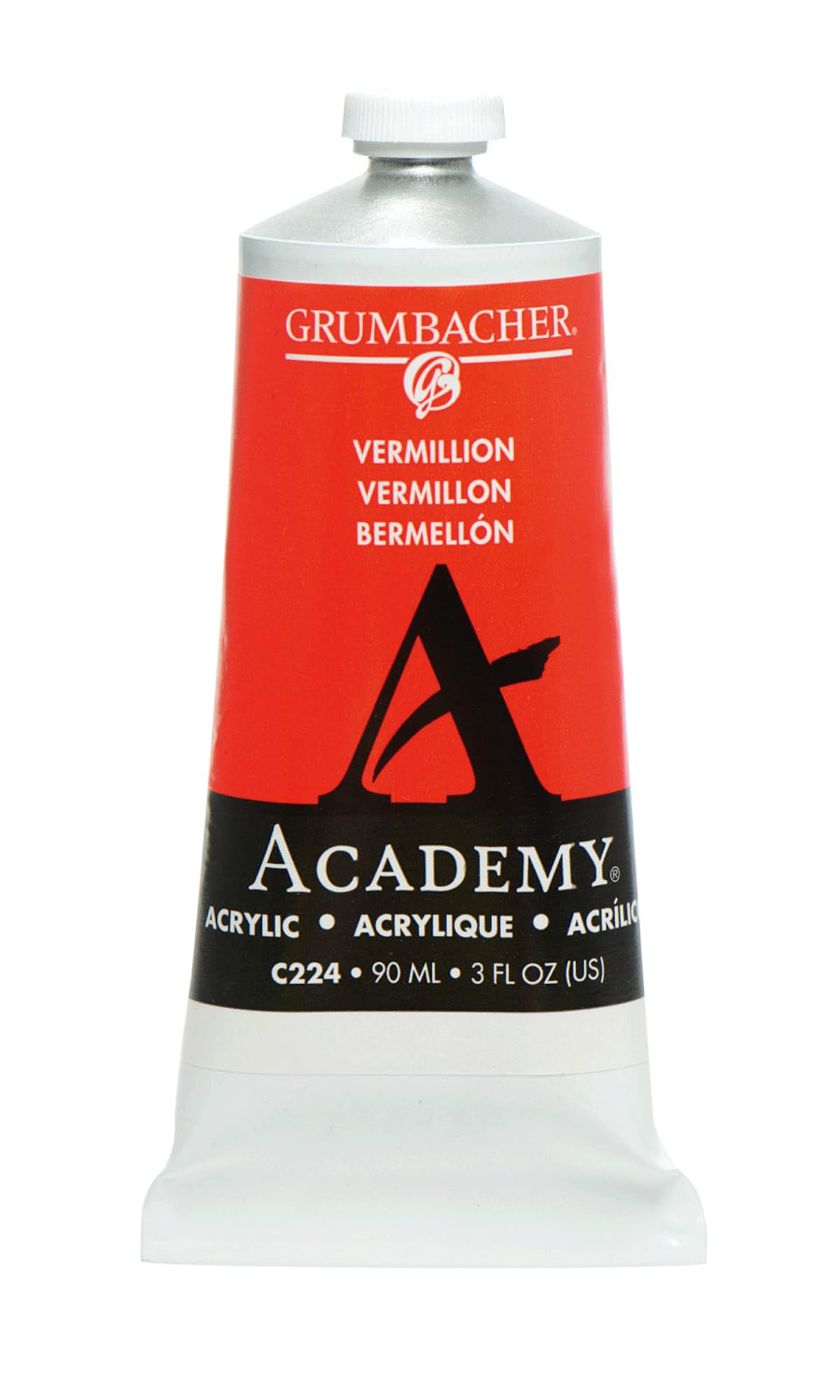 Grumbacher 90-ml Metal Tube Academy Acrylic Paint, Gloss, Vermillion, 3 Fl Oz (Pack of 1)