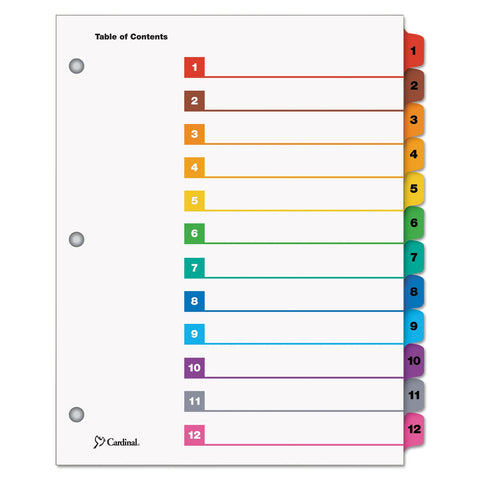 Tops Cardinal 12-Tab Numbered Binder Dividers, OneStep Index System for 3 Ring Binders, Tabs Numbered 1-12, Reverisble Multicolor Tabs, 1 Set (61218)