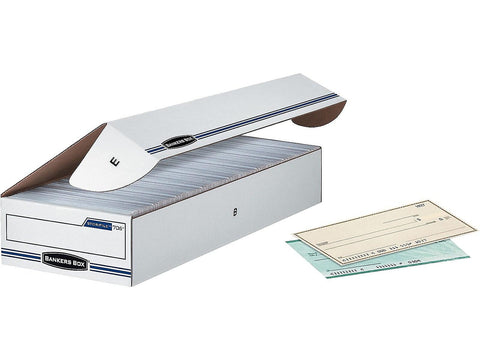 Bankers Box Check Storage Boxes, 12-Pack, Standard Setup, Attached Flip-Top Lid, 4 x 9 x 24 Inches