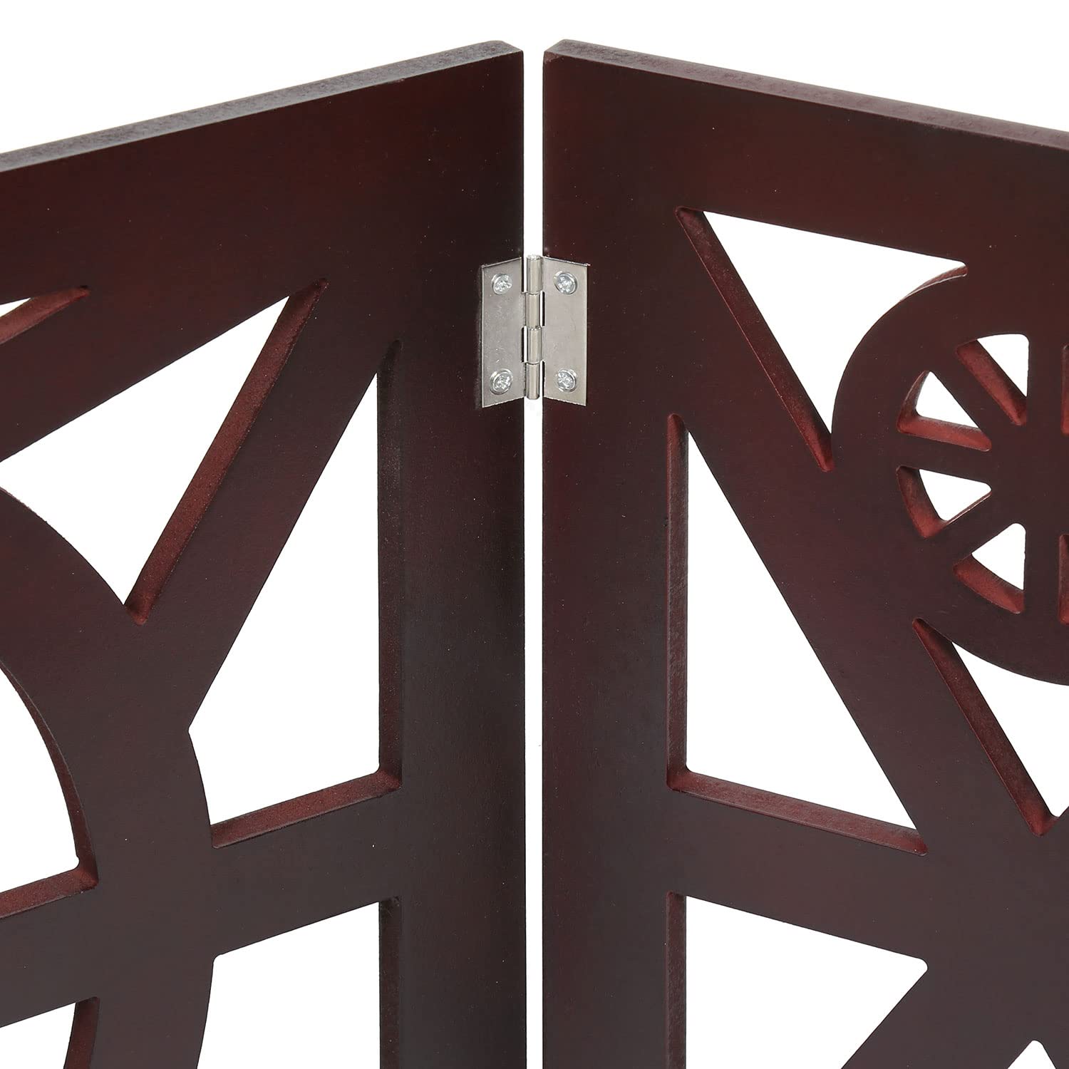 Etna 3 Panel Dog Gate - Trifold Wagon Wheel, Freestanding, Lightweight Foldable, Mahogany Wood, Brown, 48" W x 19" H