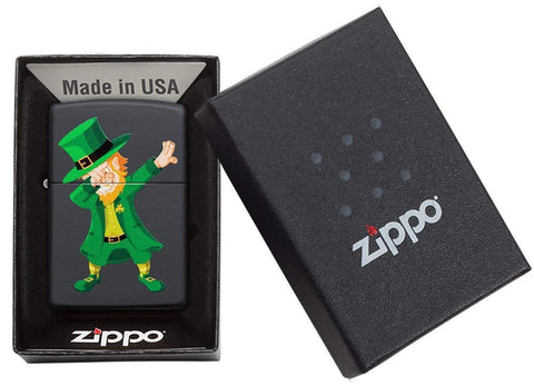 Zippo Dabbing Leprechaun Design Black Matte Pocket Lighter
