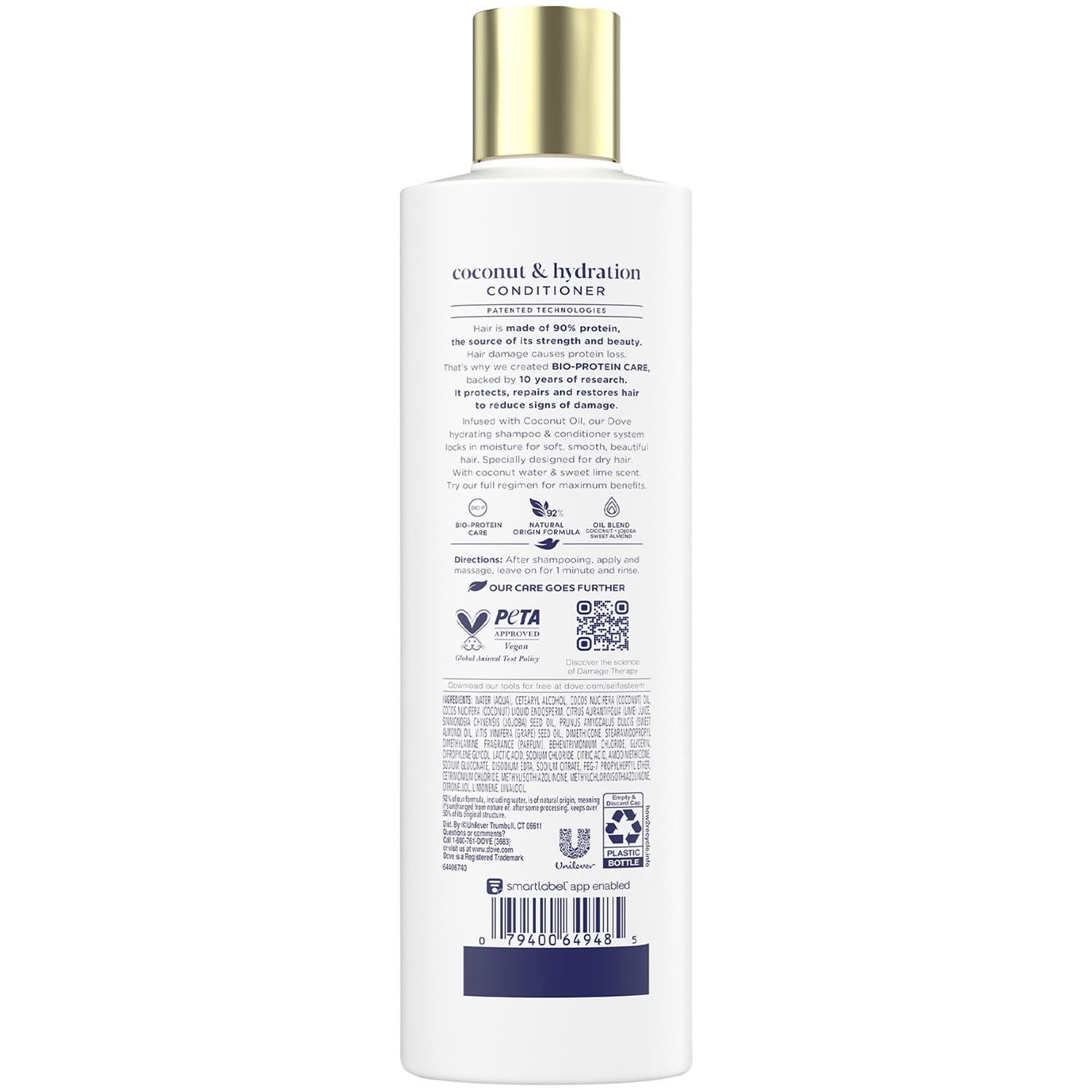 Dove Damage Therapy Conditioner 4-Pack, Coconut & Hydration, Deep 24H Hydration for Revitalizing Dry, Damaged Hair, 12 Oz Ea