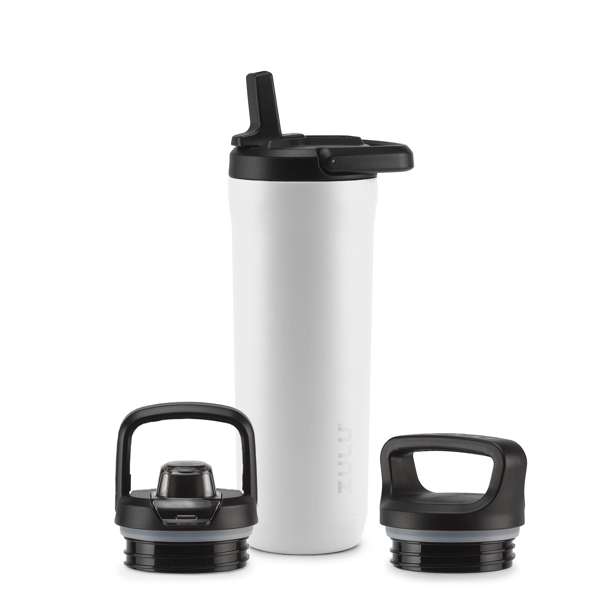 ZULU Base 18oz Kids Stainless Steel Water Bottle with 3 Lids- Straw, Chug, Twist | Double Walled and Vacuum Insulated Metal Thermos | Fits Car Cupholder, Built in Carry Loop, Dishwasher Safe, White