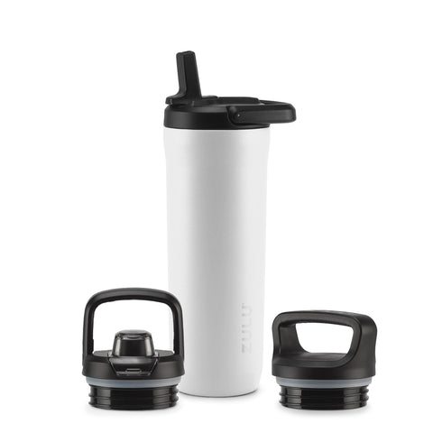 ZULU Base 18oz Kids Stainless Steel Water Bottle with 3 Lids- Straw, Chug, Twist | Double Walled and Vacuum Insulated Metal Thermos | Fits Car Cupholder, Built in Carry Loop, Dishwasher Safe, White