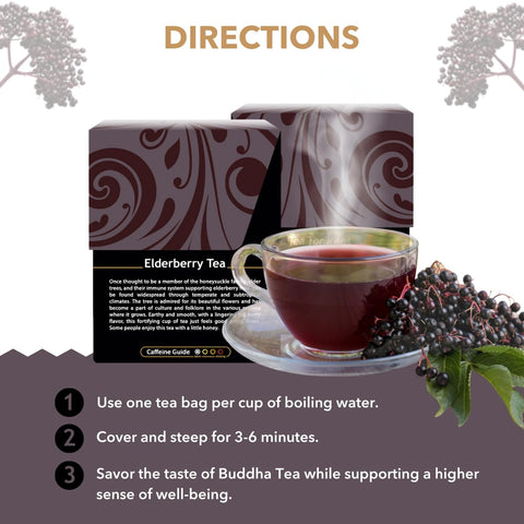 Buddha Teas - Organic Elderberry - Herbal Tea - For Health & Wellbeing - With Antioxidants & Minerals - Clean Ingredients - Caffeine Free - OU Kosher & Non-GMO - 18 Tea Bags (Pack of 1)