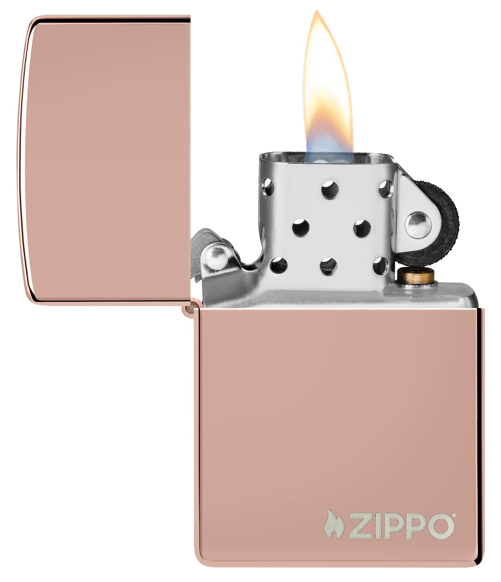 Zippo High Polish Rose Gold Logo Pocket Lighter