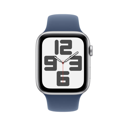 Apple Watch SE (2nd Gen) [GPS 44mm] Smartwatch with Silver Aluminum Case with Denim Sport Band M/L. Fitness and Sleep Trackers, Crash Detection, Heart Rate Monitor, Retina Display