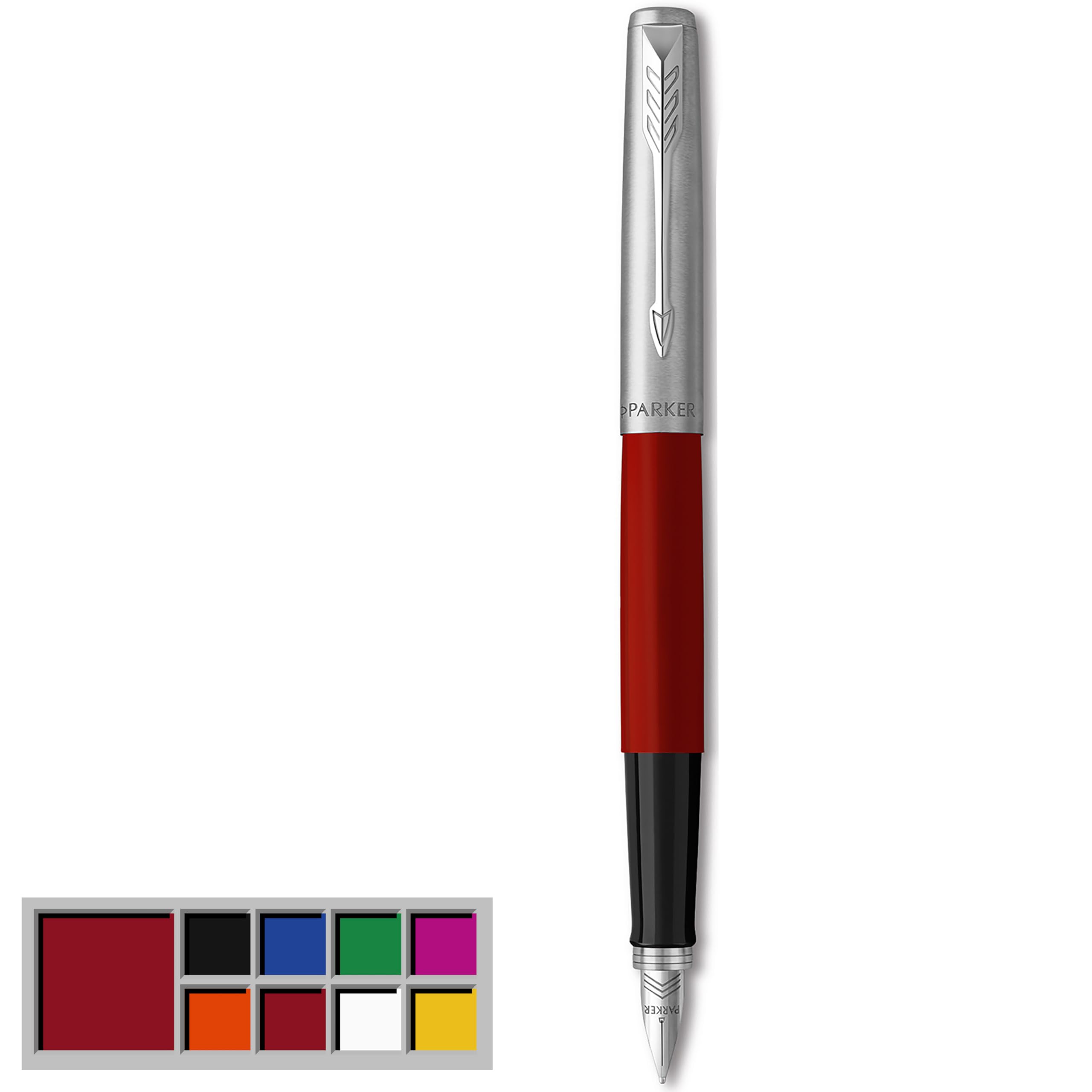 Parker Jotter Originals Fountain Pen, Classic Red Finish, Medium Nib, Blue & Black Ink