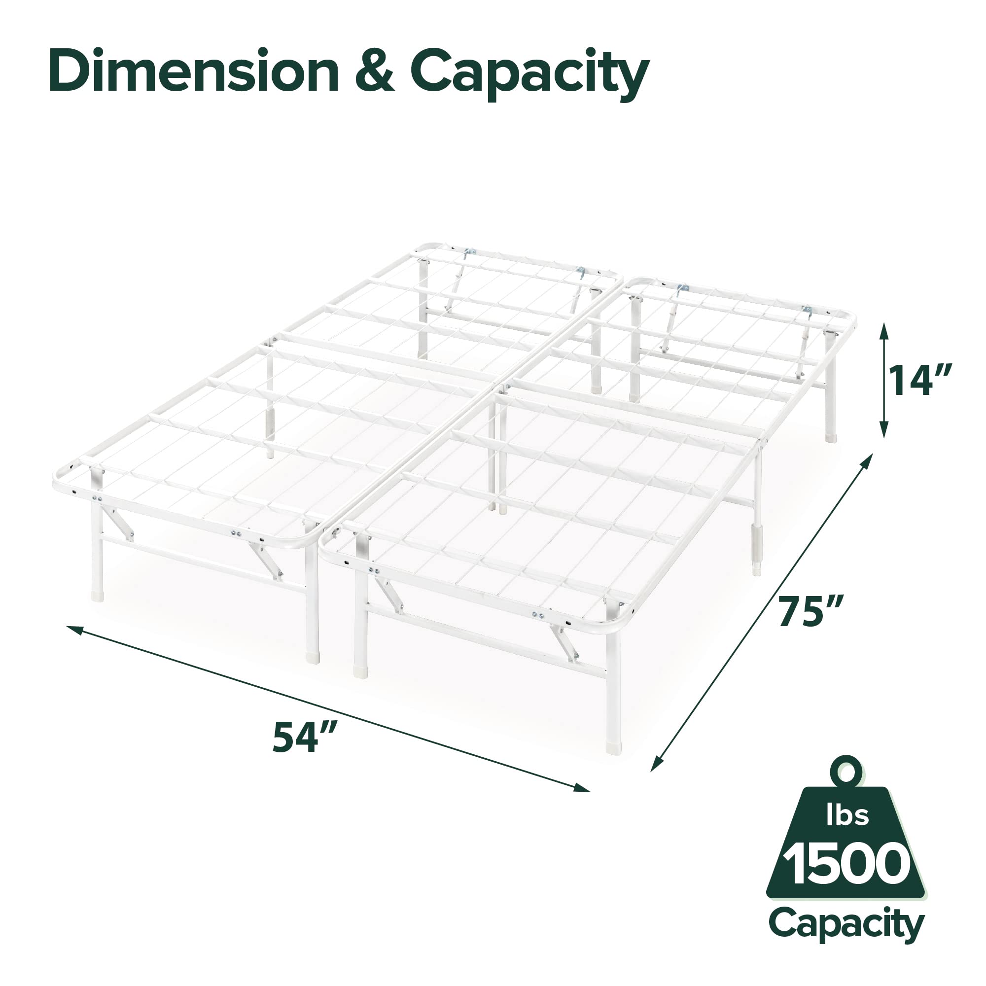 Zinus SmartBase Tool-Free Assembly Mattress Foundation, 14 Inch Metal Platform Bed Frame, No Box Spring Needed, Sturdy Steel Frame, Underbed Storage, White, Full
