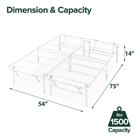 Zinus SmartBase Tool-Free Assembly Mattress Foundation, 14 Inch Metal Platform Bed Frame, No Box Spring Needed, Sturdy Steel Frame, Underbed Storage, White, Full
