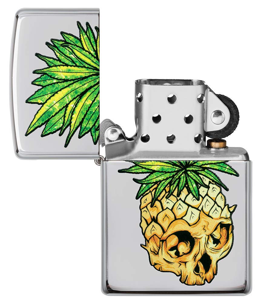 Zippo Leaf Skull Pineapple Design High Polish Chrome Pocket Lighter