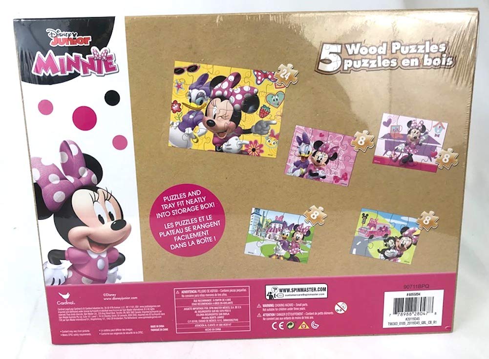 Disney Minnie Mouse 5 Wood Jigsaw Puzzles in Wood Storage Box