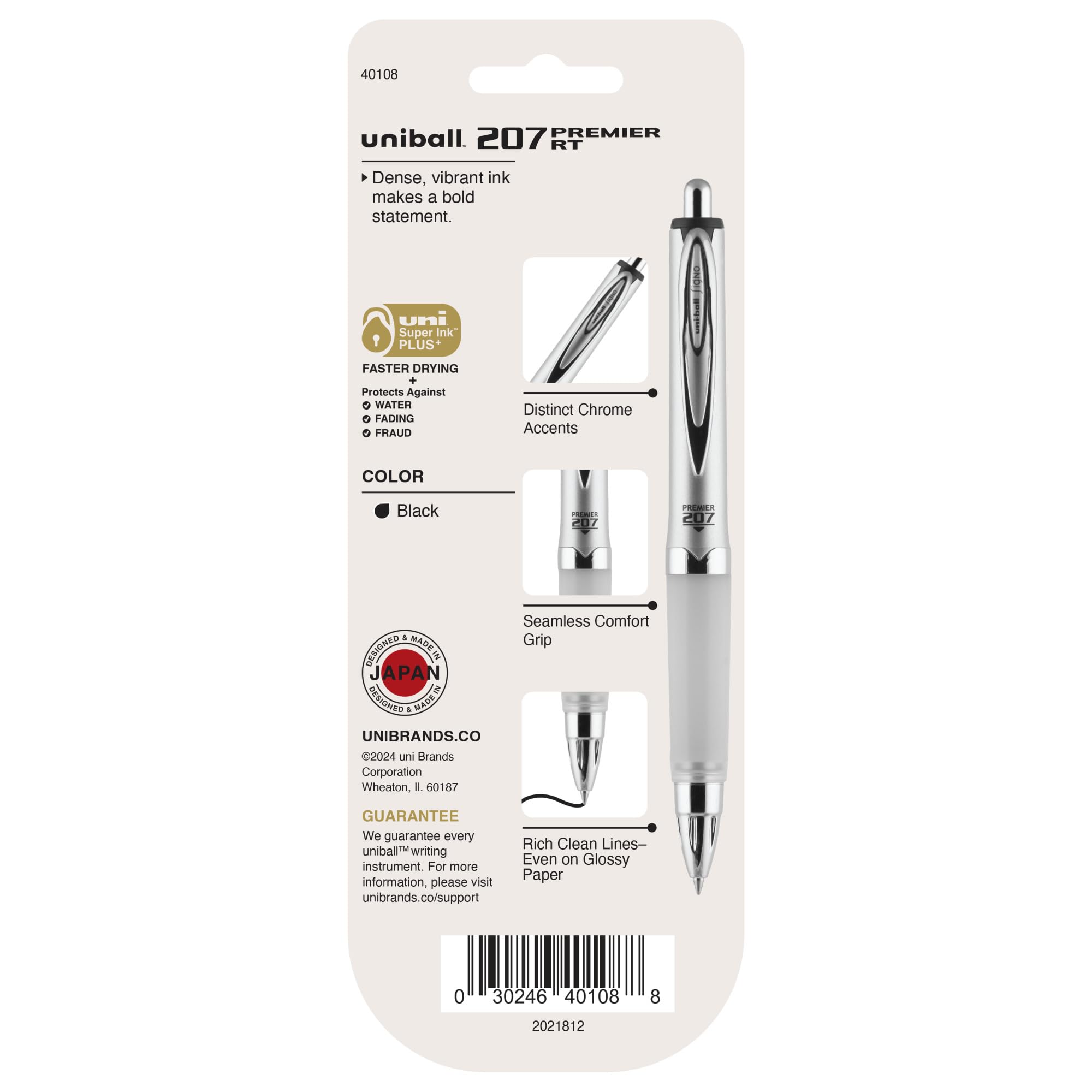 uniball 207 Premier Retractable Gel Pen, Medium Point (1.0mm), Black, 1 Pack