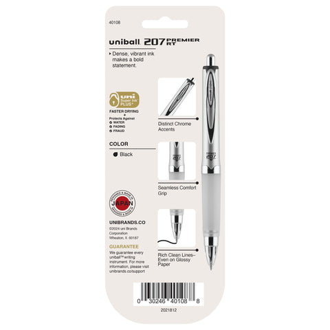 uniball 207 Premier Retractable Gel Pen, Medium Point (1.0mm), Black, 1 Pack