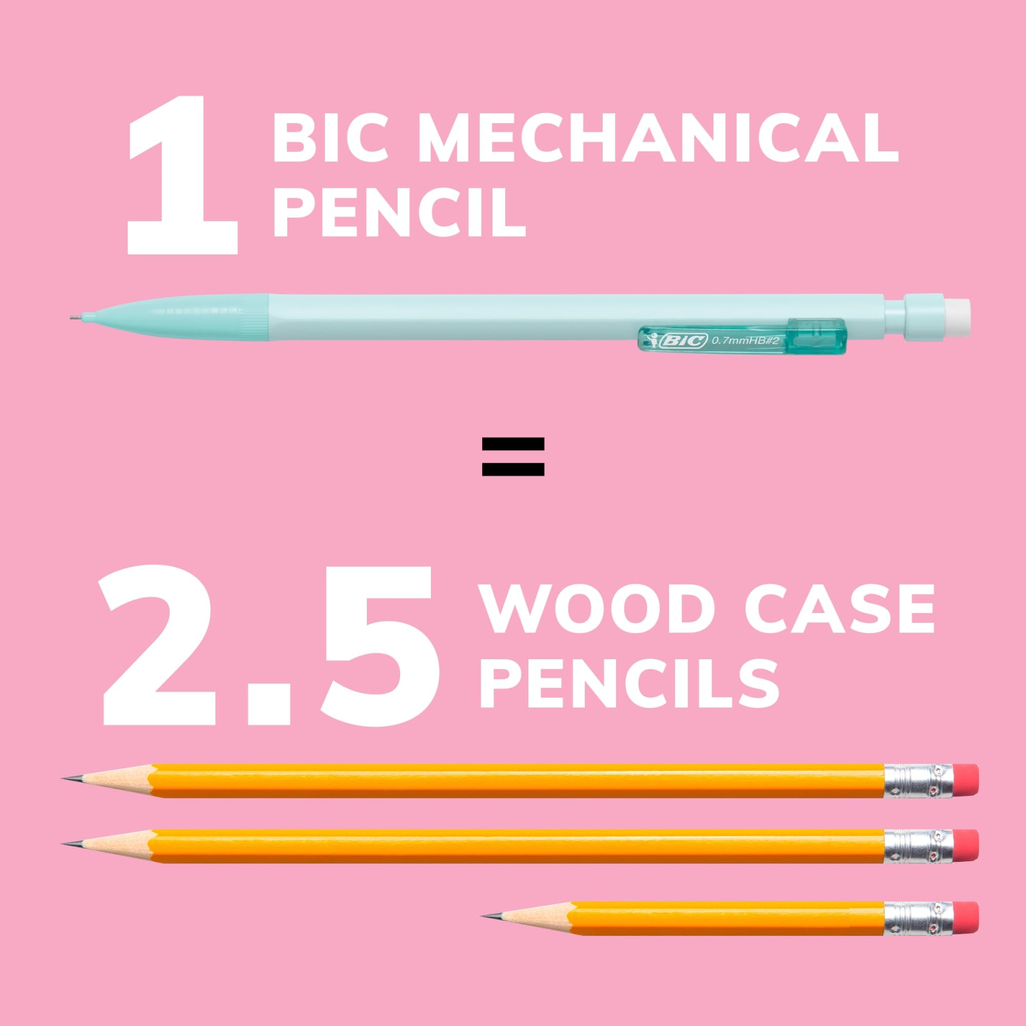 BIC® Xtra-Smooth Mechanical Pencils, Medium Point, 0.7 mm, #2 Lead, Assorted Pastel Barrel Colors, Pack Of 24 Pencils