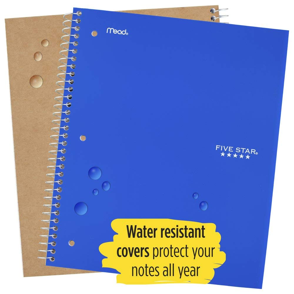 Five Star Spiral Notebooks, 2 Pack, 5-Subject, Wide Ruled Paper, 10-1/2" x 8", 200 Sheets, Cobalt Blue, Red (38410)