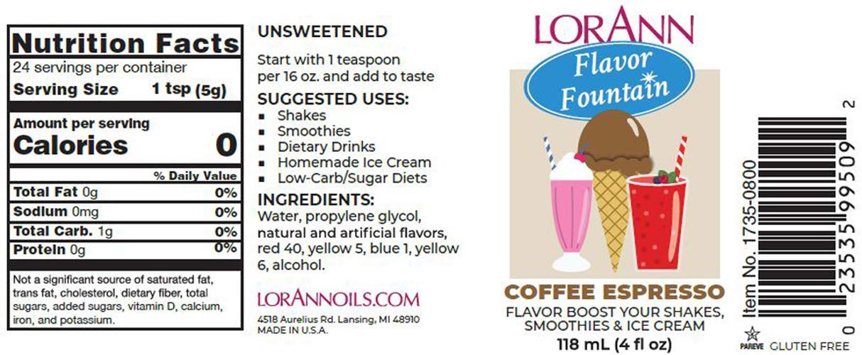 LorAnn Coffe Espresso Flavor Fountain, 4 oz Bottle