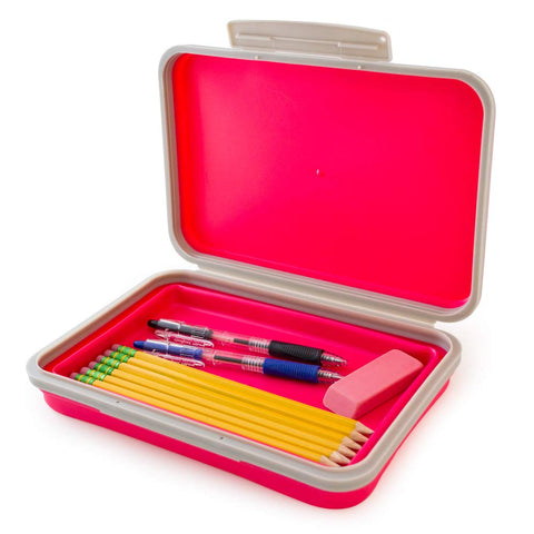 It's Academic Flexi Storage Box with Lid, Collapsible Pencil Case Design for Craft and School Supplies, Pink/Gray