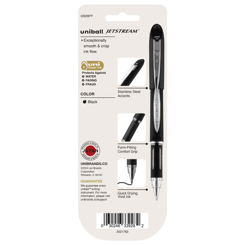 uniball Jetstream Ballpoint Pens, Medium Point (1.0mm), Black, 3 Pack