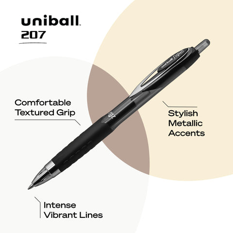 uniball 207 Retractable Gel Pens, Medium Point (0.7mm), Assorted, 3 Pack