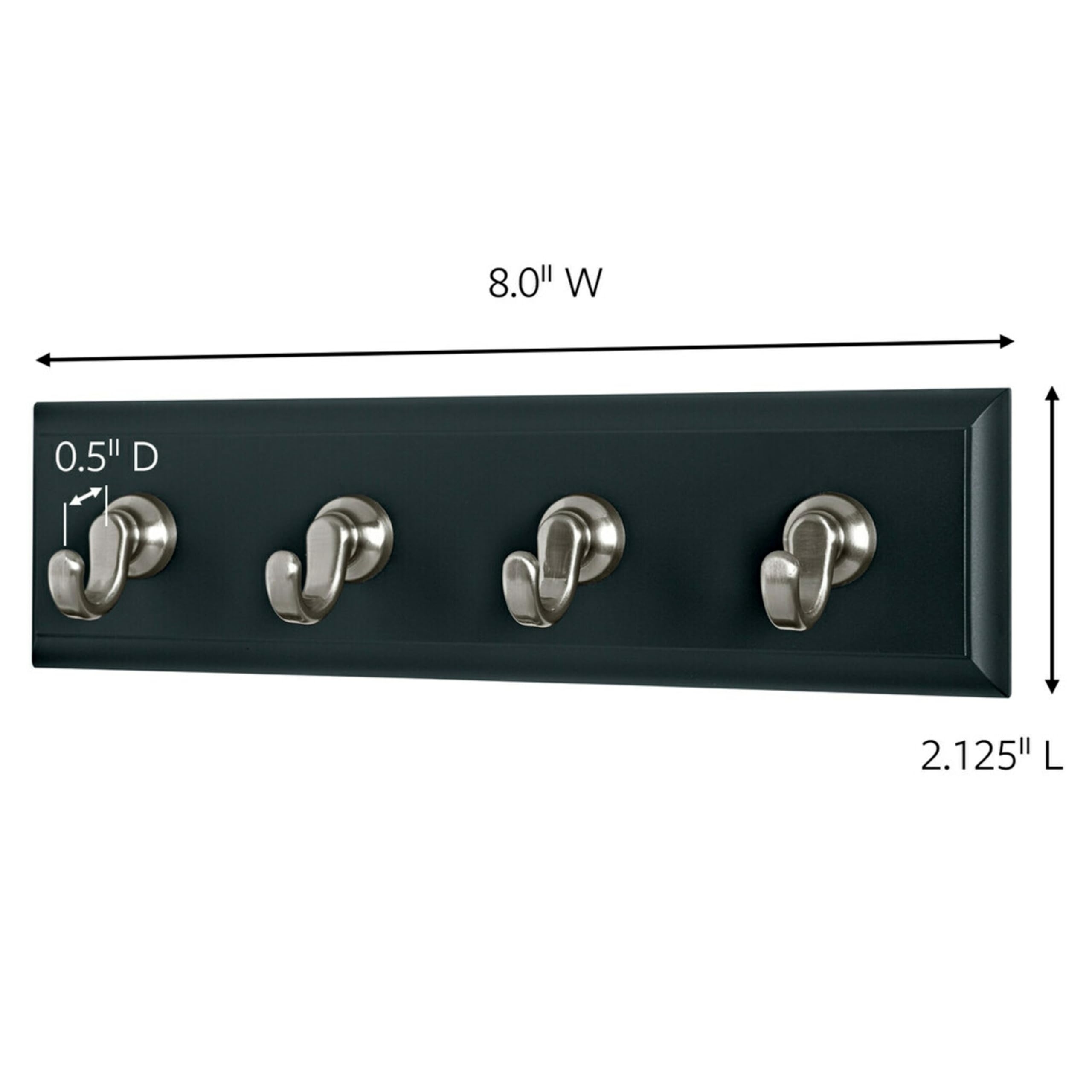 3M Command HOM18SES Decorative Key Rail, 8w x 1 1/2d x 2 1/8h, Black/Silver, 4 Hooks/Pack