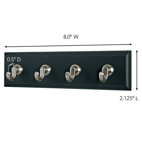 3M Command HOM18SES Decorative Key Rail, 8w x 1 1/2d x 2 1/8h, Black/Silver, 4 Hooks/Pack
