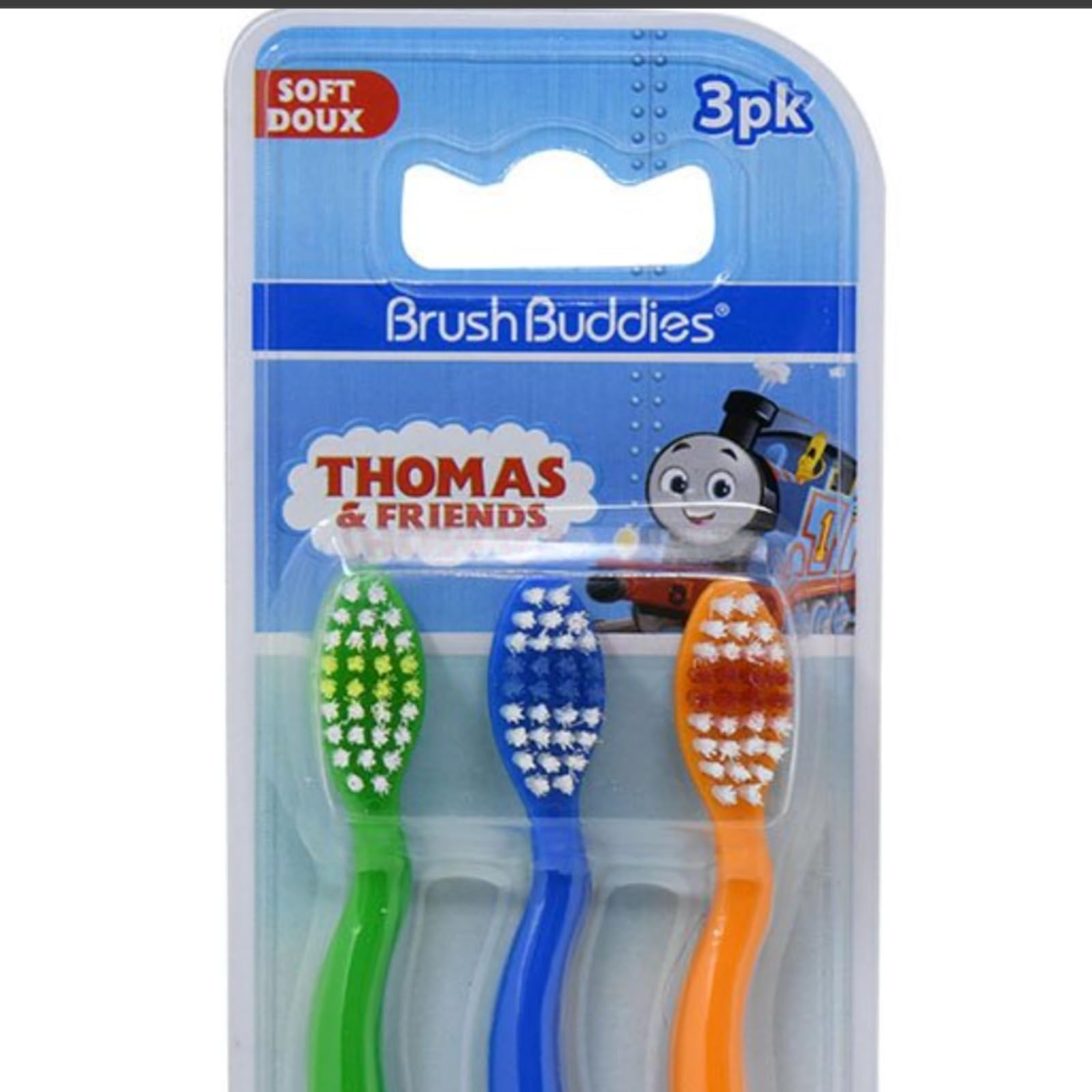 Brush Buddies Thomas & Friends Kids Toothbrush 3 Pack Soft Bristle Toddler Toothbrushes Small Head Easy Grip Handles Fun Train Designs Gentle Oral Care for Children Ages 2+