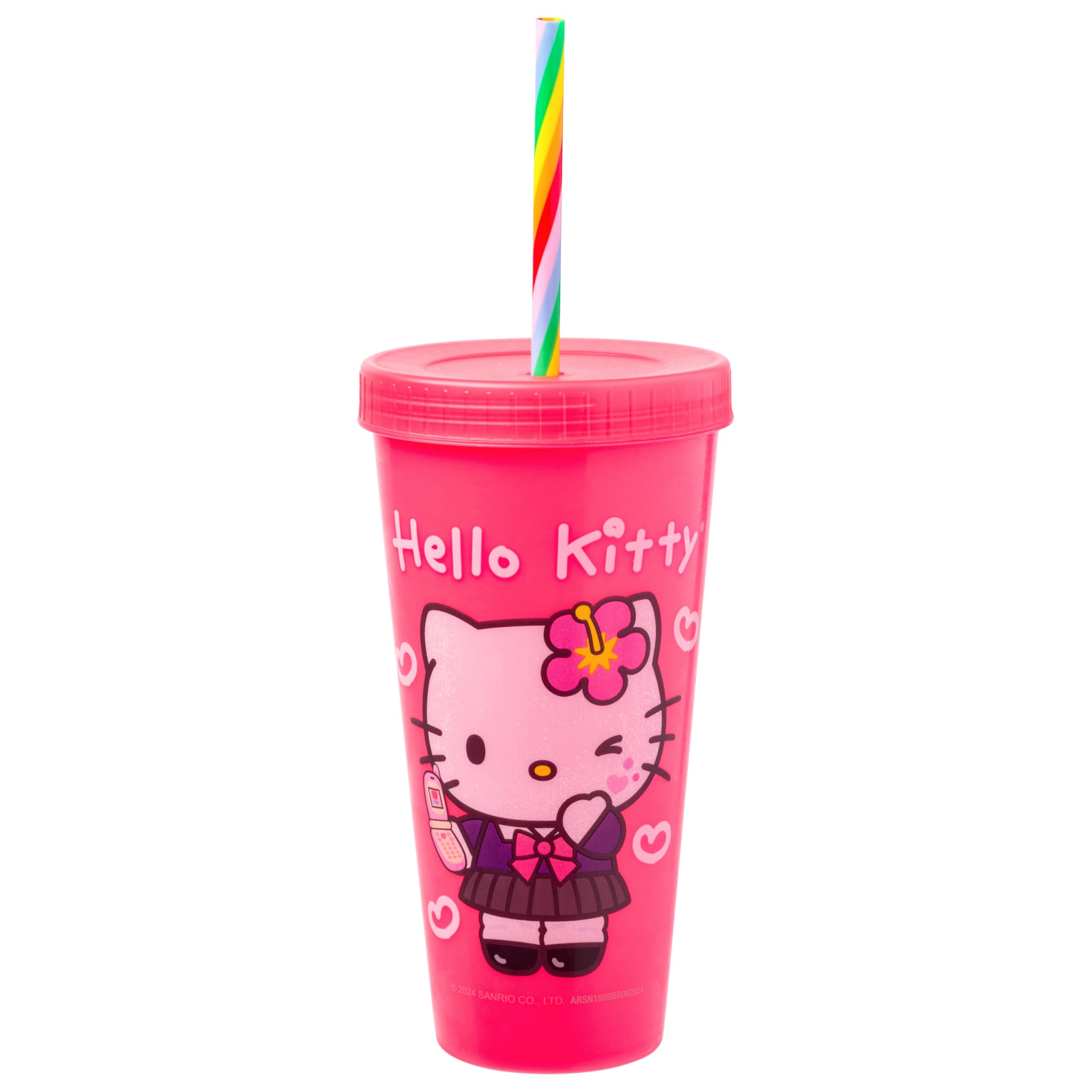 Silver Buffalo Sanrio Hello Kitty and Friends Kogyaru 4 Pack Color Change Plastic Tumblers Featuring Hello Kitty, Cinnamoroll, My Melody, and Kuromi, 24 Ounces