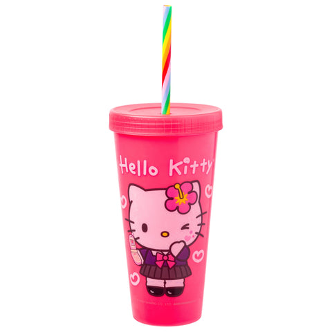 Silver Buffalo Sanrio Hello Kitty and Friends Kogyaru 4 Pack Color Change Plastic Tumblers Featuring Hello Kitty, Cinnamoroll, My Melody, and Kuromi, 24 Ounces