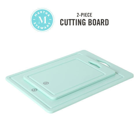 Martha Stewart BPA Free Plastic Cutting Board 2pc Set (16" x 12" and 12" x 8") - Martha Blue - Dishwasher Safe