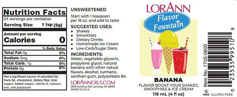LorAnn Banana Flavor Fountain, 4 oz Bottle