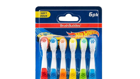 Brush Buddies Hot Wheels Toothbrush for Kids, Kids Toothbrushes, Toothbrush Pack, Soft Bristles for Kids, Toddler Ages 2-4, 6PK