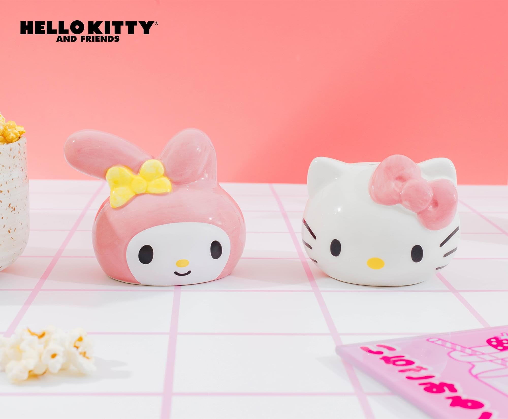 Silver Buffalo Sanrio Hello Kitty And My Melody 3D Sculpted Ceramic Salt and Pepper Shaker Set
