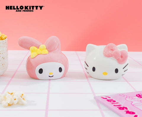 Silver Buffalo Sanrio Hello Kitty And My Melody 3D Sculpted Ceramic Salt and Pepper Shaker Set