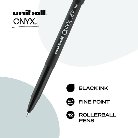 uniball Onyx Rollerball Pens, Fine Point (0.7mm), Black, 12 Pack
