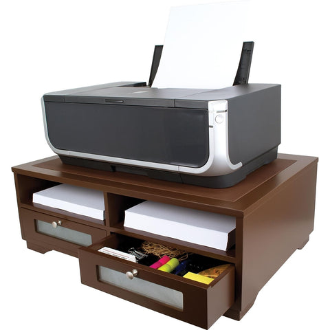 Victor Midnight Black Collection S1130 Wood Printer Stand with Two Drawers and Two Storage Slots, No Assembly Required, Classic Silver