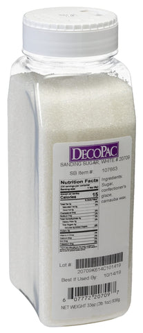 DecoPac Sanding Sugar | White Edible Sugar Sprinkles | 33oz | Edible Sanding Sugar in Handheld Container | Made In USA | Sugar Sprinkle Mix For Cakes, Cupcakes, Cookies, Extra Large Pack | 33 Ounce - White
