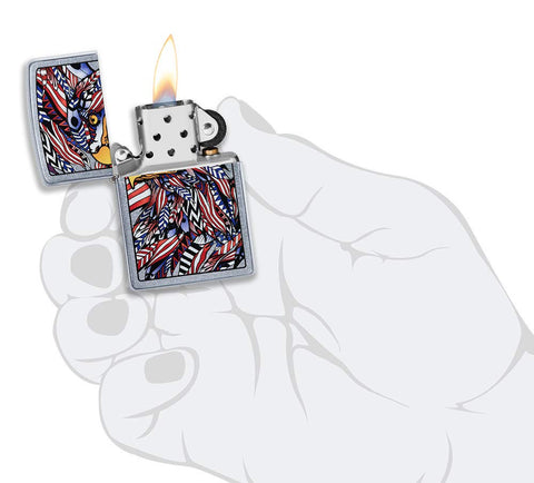 Zippo American Eagle Design Street Chrome Pocket Lighter