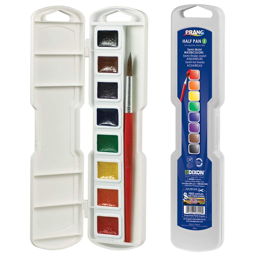 PRANG Half Pan Watercolor Paint Set with Brush and Lid, 8 Assorted Colors / 2 Pack