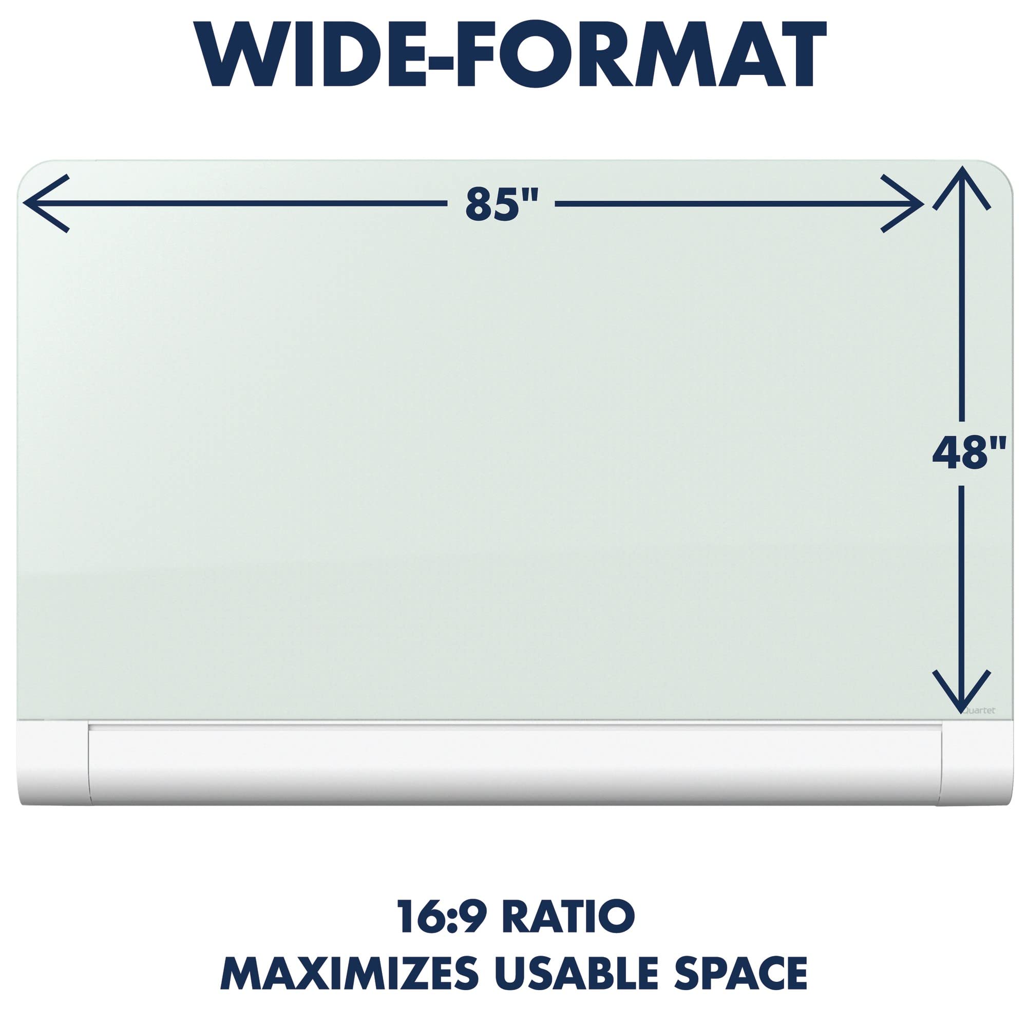 Quartet Glass Whiteboard, Magnetic Dry Erase White Board, 50" x 28", with Concealed Tray, Wide Format, Frameless, Horizon (G5028HT)