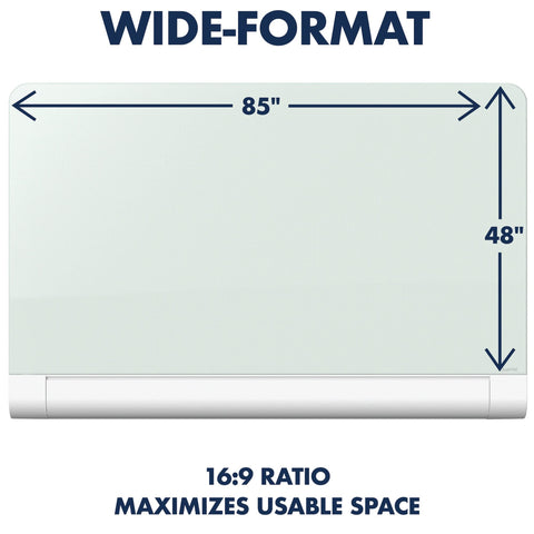 Quartet Glass Whiteboard, Magnetic Dry Erase White Board, 50" x 28", with Concealed Tray, Wide Format, Frameless, Horizon (G5028HT)