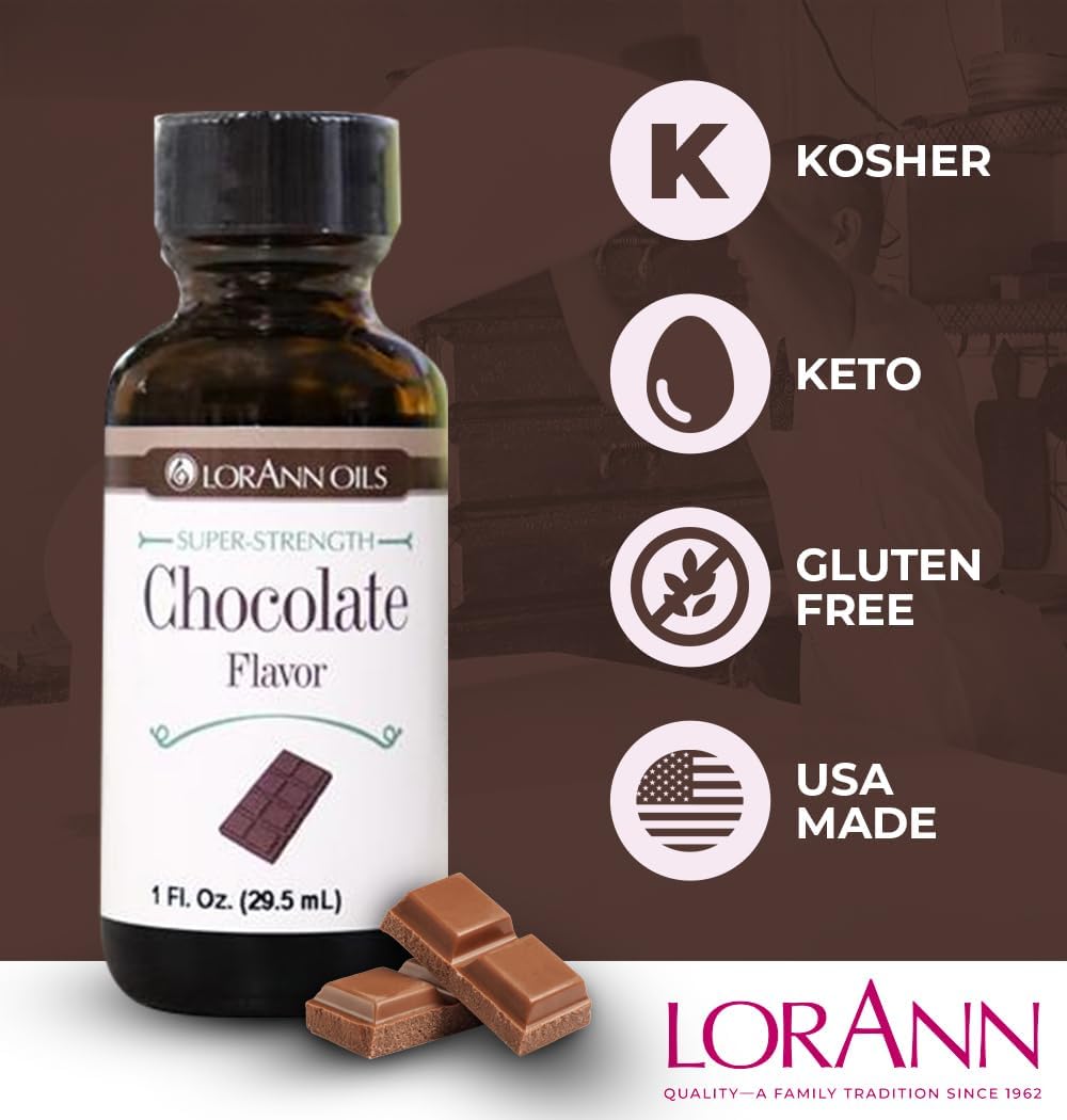 LorAnn Oils Super Strength Flavoring - Used For Candy Making, Flavoring, Baking, Hard Candy, & Flavor Oils - Bold, Natural Flavors 4X Stronger Than Extracts - Chocolate, Pack of 2, 0.125 fl oz