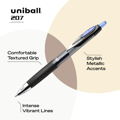 Uniball Signo 207 Gel Pens, 0.7mm Medium Blue, 2 Pack, Archival-Quality Ink, Quick-Drying, Water-Resistant, Stainless Steel Tip